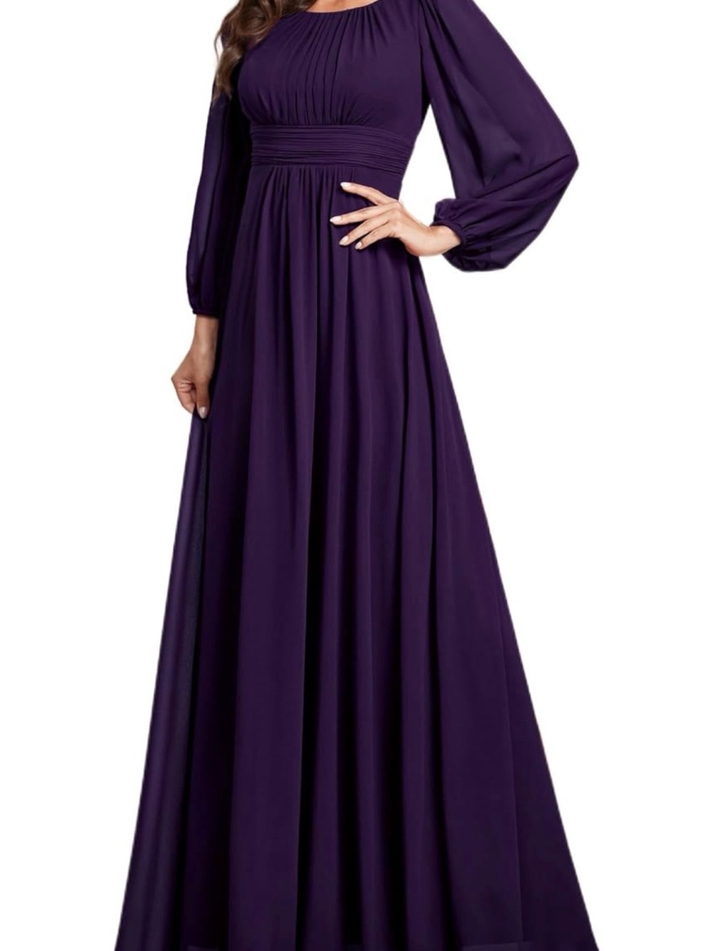 Ever Pretty Deep Purple Long Sleeve Maxi Dress